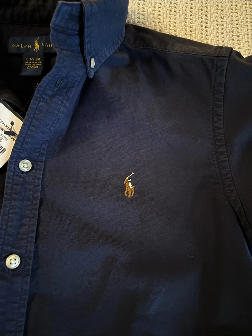 NWT Polo Ralph Lauren Boys L 14-16 Navy Oxford Button Down Shirt Pony Logo